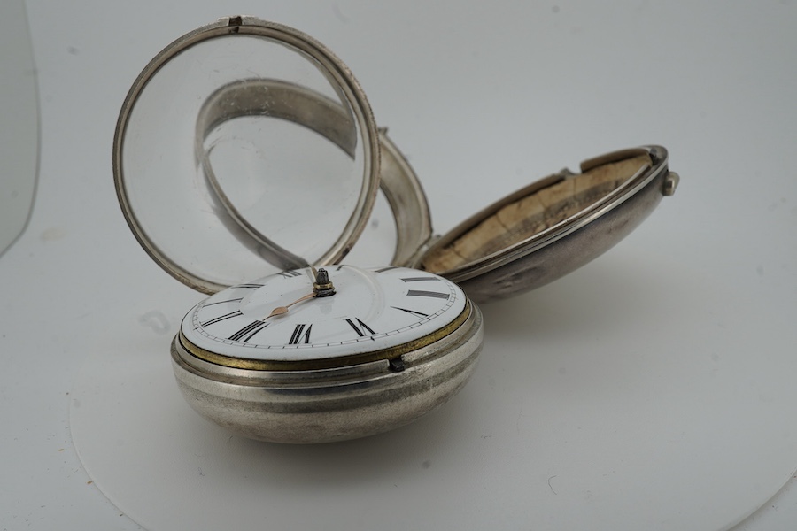 A George III silver pair case verge fusee pocket watch by H.N. Goodman, London, with Roman dial and signed movement numbered 13531, case hallmarked for London, 1804.